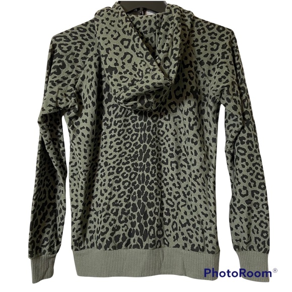 Chaser Olive Animal Print Full Zip Hooded Sweatshirt Size XS - Picture 2 of 6
